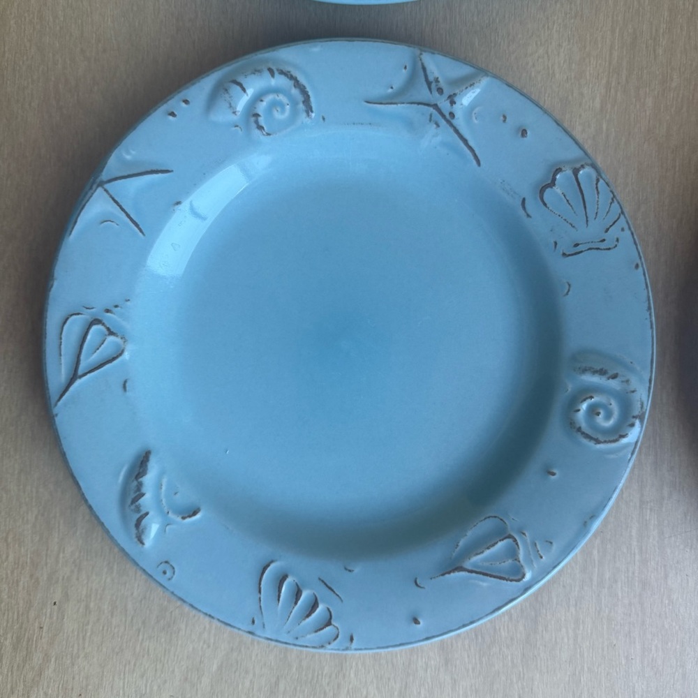 Thomson Pottery Cape Cod Plate Blue Seashells Nautical Set of 4 - Picture 3 of 11